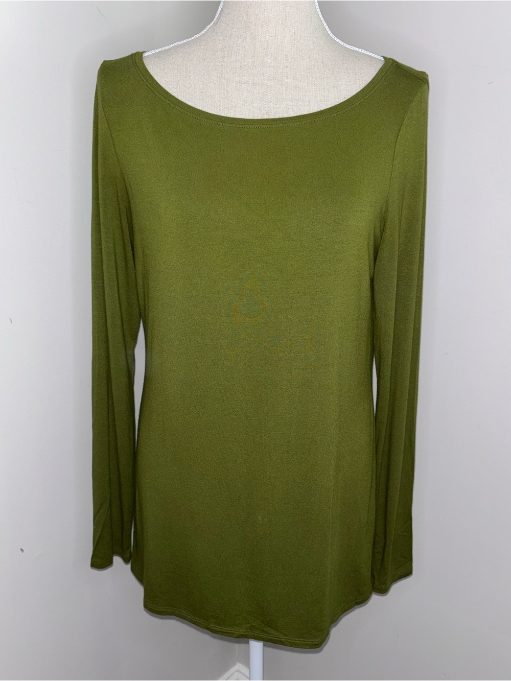 Eileen Fisher olive green bateau boat neck oversized long knit top size Small